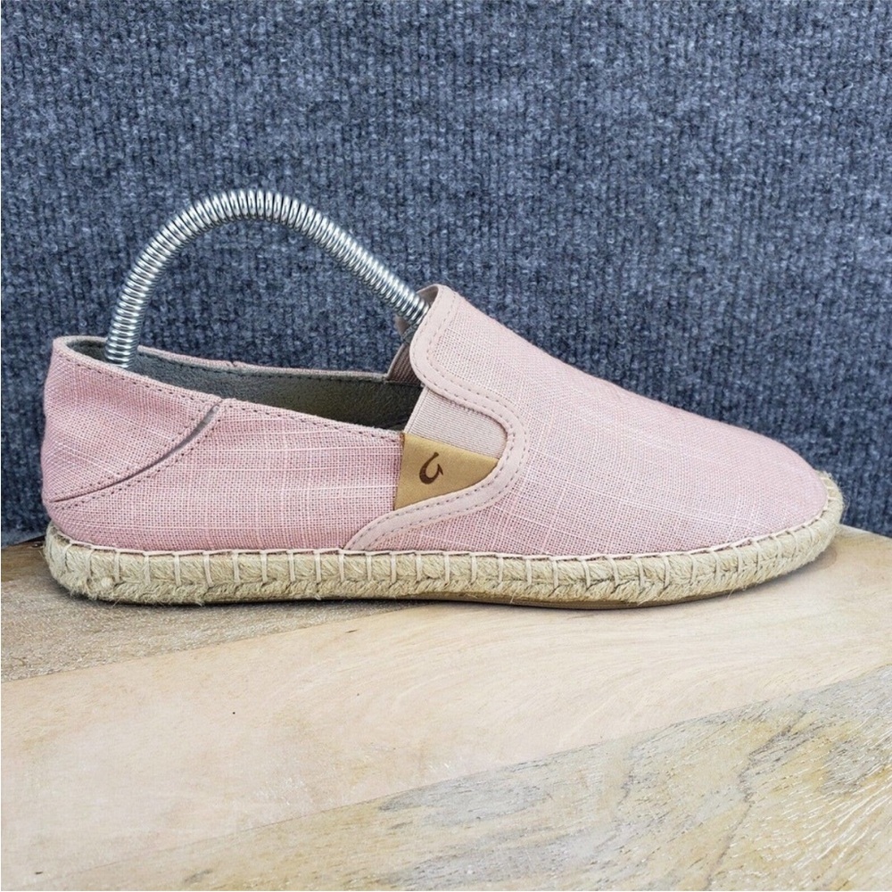 OluKai Kaula Pa'a Kapa Womens Size 7.5 Pink Espadrille Canvas Slip On Flat Shoe